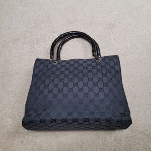 Gucci Gray Monogram Bamboo Tote Bag